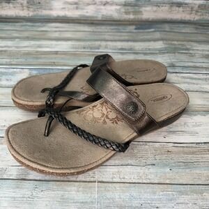 Aetrex Sandals 10.5 Lena Braided Bronze Metallic Leather Comfort Slides Thong